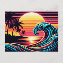 Cartão Postal Onda do Surf Retroativo Sunset