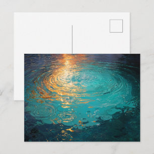 Cartão Postal Ondas Abstratas de Água com Luz Solar Dourada