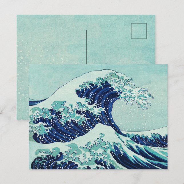 Cartão Postal Ondas Azuis de Hokusai (Frente/Verso)