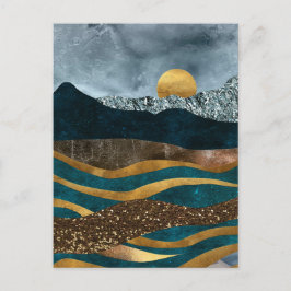 Cartão Postal Ondas De ouro Sob Montanhas Ligadas À Lua