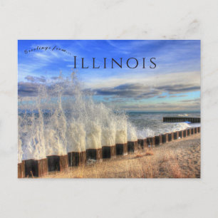 Cartão Postal Ondas de salto no Parque Estadual de Illinois Beac