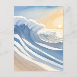 Cartão Postal Ondas do Oceano | Aquarela Azul