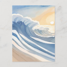 Cartão Postal Ondas do Oceano | Azul Aquarela