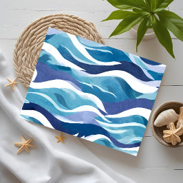 Cartão Postal Ondas do Oceano Azul | Aquarela Moderna Simplista