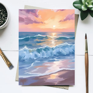 Cartão Postal Ondas do Oceano Pastel Pintura Marítima Aquarela