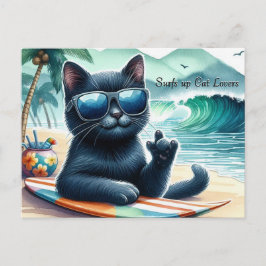 Cartão Postal Ondas estão altas   Amantes de Gatos Gato Preto Le