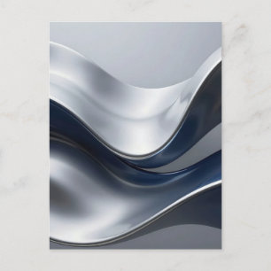Cartão Postal Ondas Fluidas Prateadas e Azuis-Marinho Abstratas 