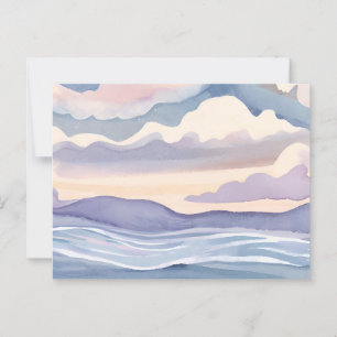 Cartão Postal Ondas Sonhadoras do Oceano   Aquarela Pastel