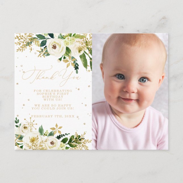 Cartão Postal Onderland Primeiro Aniversário Foto Obrigado (Frente)