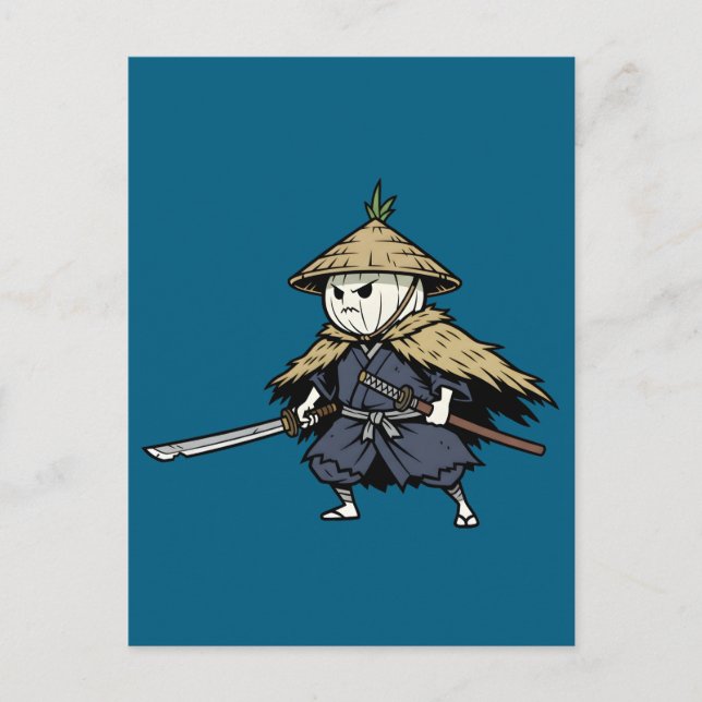 Cartão Postal Onion Ronin Wandering Samurai Warrior Illustration (Frente)