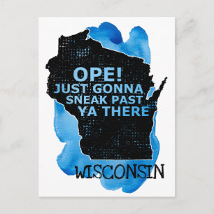 Cartão Postal Ope Sneak Past Ya Lá Mapa de Wisconsin Citação Azu