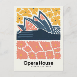 Cartão Postal Opera House Sydney Austrália viagem floral Art