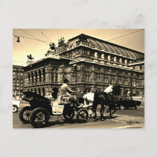 Cartão Postal Ópera Staatsoper Fiaker Vintage Áustria Viena