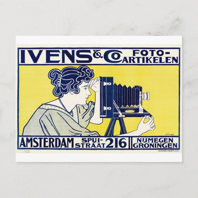 Cartão Postal Operadora de câmera, Fotógrafa, Van Caspel (Frente)