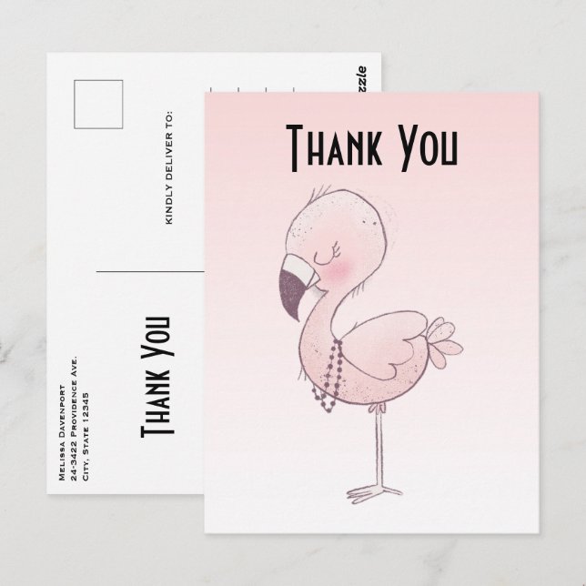 Cartão Postal Óptica Rosa Flamingo, Brilhante Ilustração Obrigad (Frente/Verso)