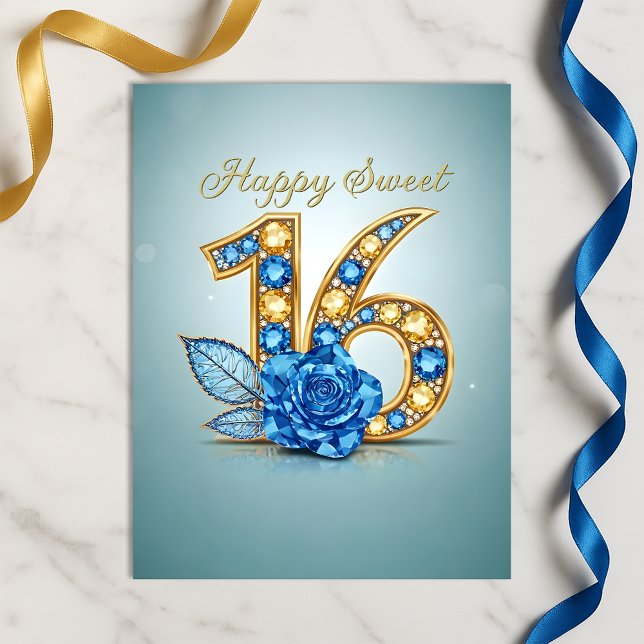 Cartão Postal Opulento Azul Safira Cristal Rosa Ouro Doce Dezess (Criador carregado)