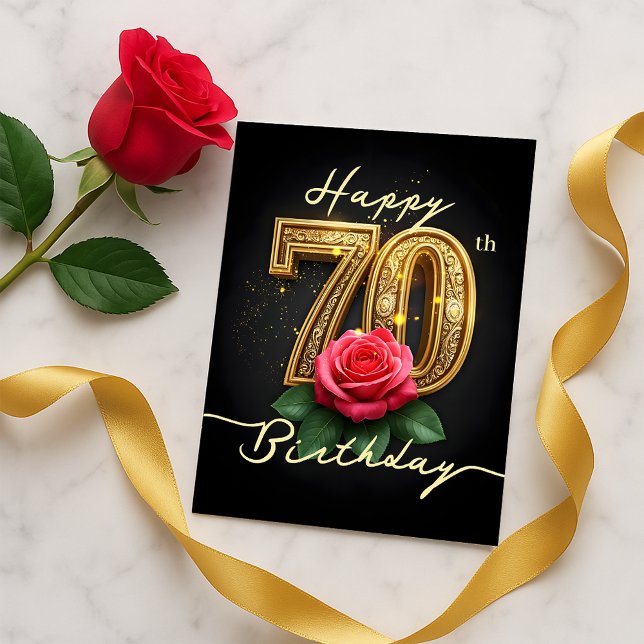 Cartão Postal Opulento Dourado Brilhante Rosa de Script para 70º (Criador carregado)