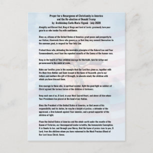 Cartão Postal Oração ao Presidente Trump e aos EUA - Vigano