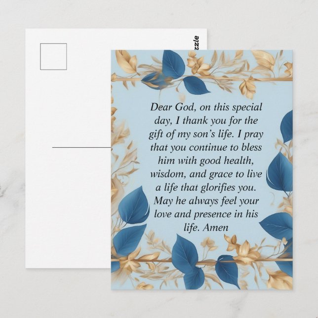 Cartão Postal Oração de Mãe para o Filho (Frente/Verso)