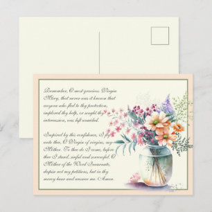 Cartão Postal Oração Memorare Católica ao Pêssego para a Virgem 