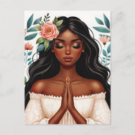 Cartão Postal Orando Mulher Negra Arte Americana Floral Africana