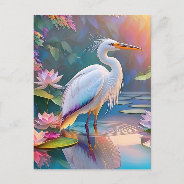 Cartão Postal Orange Billed White Heron Fantasy Bird (Frente)