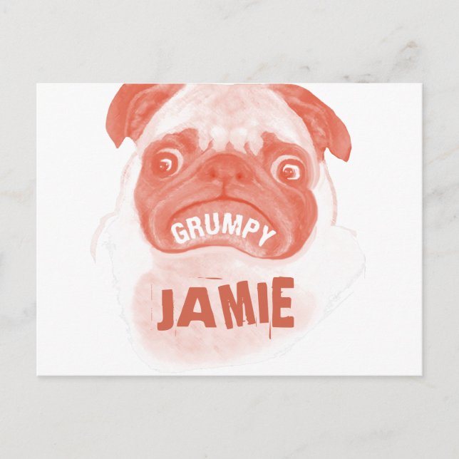 Cartão Postal Orange Coral Grumpy Puggy (Frente)