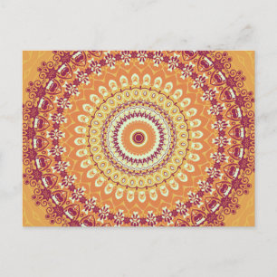 Cartão Postal Orange Elegance Mandala Kaleidoscope