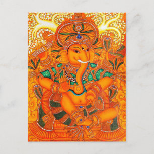 Cartão Postal Orange Floral Vintage Lord Ganesha