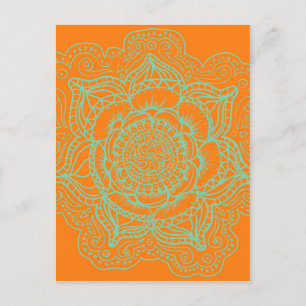 Cartão Postal Orange Green Mandala