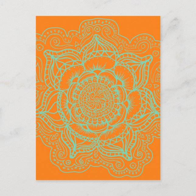 Cartão Postal Orange Green Mandala (Frente)