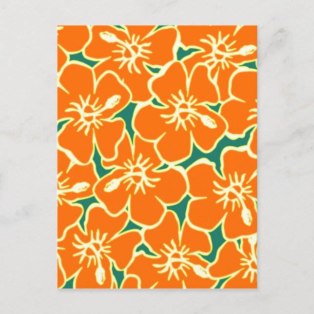 Cartão Postal Orange Hibiscus Flowers Tropical Havaiana Luau (Frente)