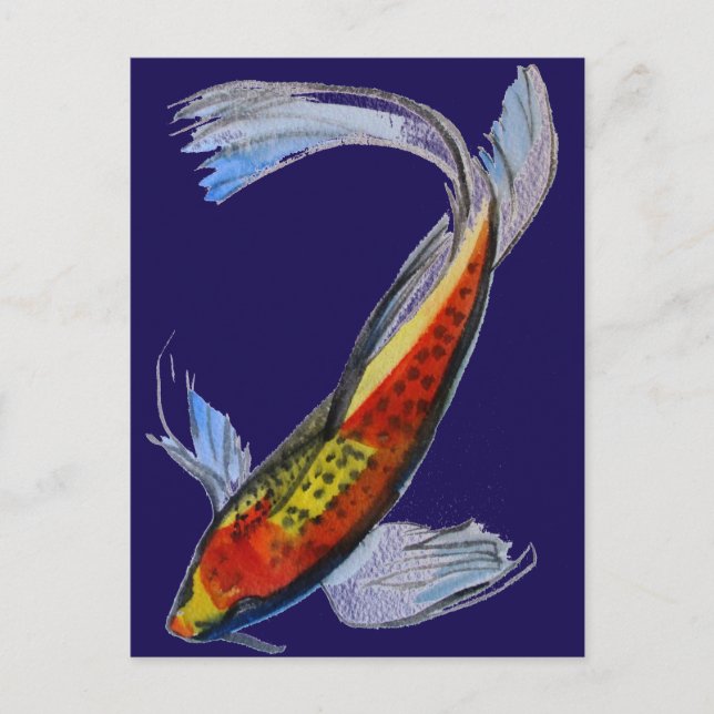 Cartão Postal Orange Koi - Marca de aquarela japonesa (Frente)