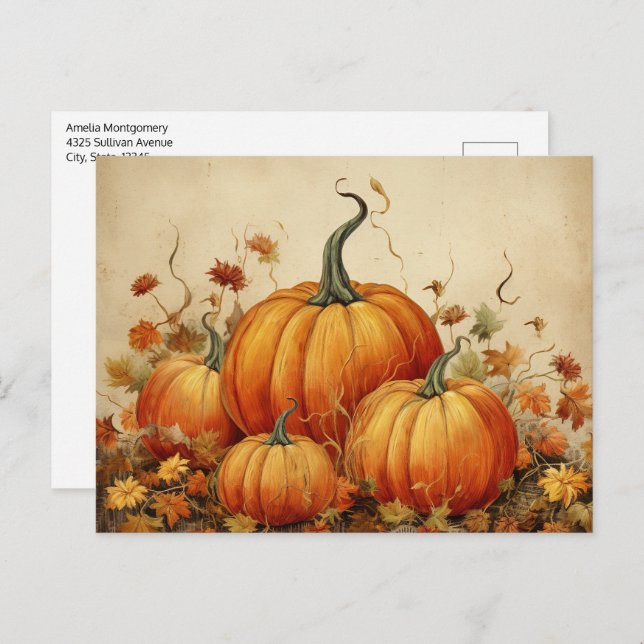 Cartão Postal Orange Pumpkins Rustic Autumn (Frente/Verso)