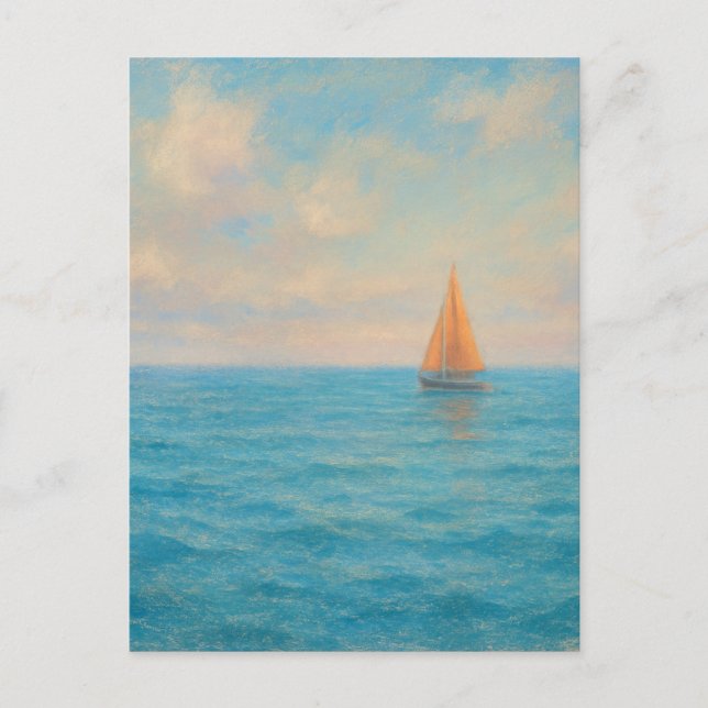 Cartão Postal Orange Sailboat Voyage - Pastel Painting Style Art (Frente)