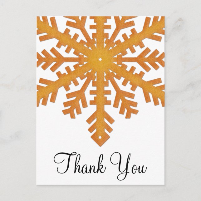 Cartão Postal Orange Snowflake Winter Obrigado Postcards (Frente)