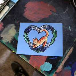Cartão Postal Orange Tabby Cat Heart Art Cute texas bluebonnet