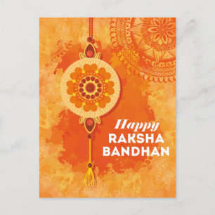 Cartão Postal Orange Watercolor Happy Raksha Bandhan