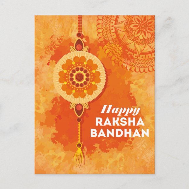 Cartão Postal Orange Watercolor Happy Raksha Bandhan (Frente)