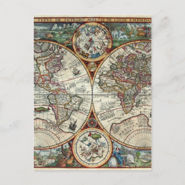 Cartão Postal Orbis Terrarum 1594 - Mapa Mundial Famoso (Frente)