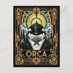 Cartão Postal Orca, Arte Deco Vida Selvagem