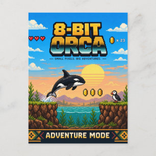 Cartão Postal Orca, Arte Pixel Retro de 8 Bits