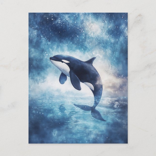 Cartão Postal Orca Baleia Estelar Galáxia Celeste (Frente)