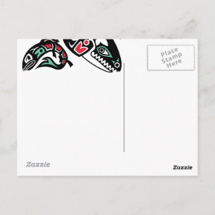 Cartão Postal Orca Killer Whale & Salmon - Haida color graphic
