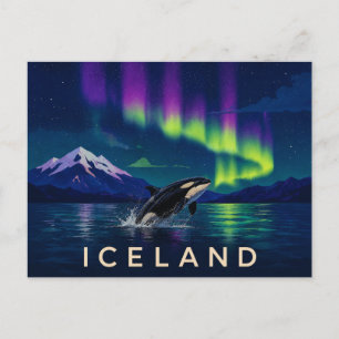 Cartão Postal Orca sob a Aurora   Islândia Icônica