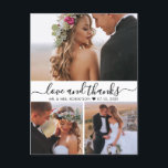 Cartão Postal Orçamento 3 Foto Amor e Obrigados Casamento Obriga<br><div class="desc">Na moda de Orçamento Mão Elegante com a letra "Amor e obrigados" Script 3 Foto Collage Wedding Obrigado postal. Modelo de cartões de agradecimentos de casamento minimalista com 3 fotos na frente e uma foto na parte de trás. Com o texto "Amor e obrigados" numa letra de tipografia ou de...</div>