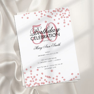 Cartão Postal Orçamento Aniversário Glitter Confetti Rosa Dourad