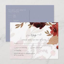 Cartão Postal Orçamento Borgonha Laranja Outono Casamento Floral