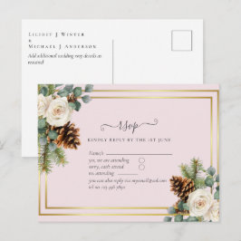 Cartão Postal ORÇAMENTO  Casamento de Inverno Rosas Brancas Dour