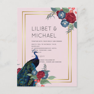 Cartão Postal ORÇAMENTO  Casamento de Outono e Inverno Azul Pavã